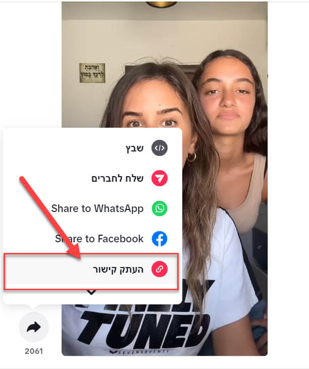 העתקת קישור הורדת סרטון בטיקטוק